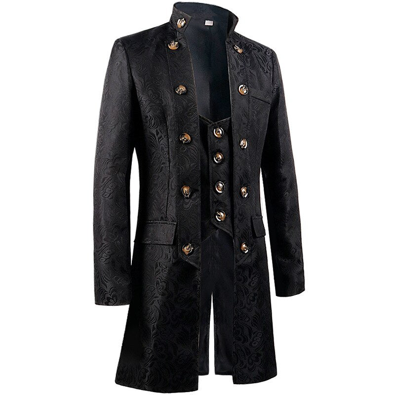 Men Gothic Steampunk Renaissance Jacket Victorian Frock Coat Double Breasted Jacquard Brocade Waistcoat Vintage Costume