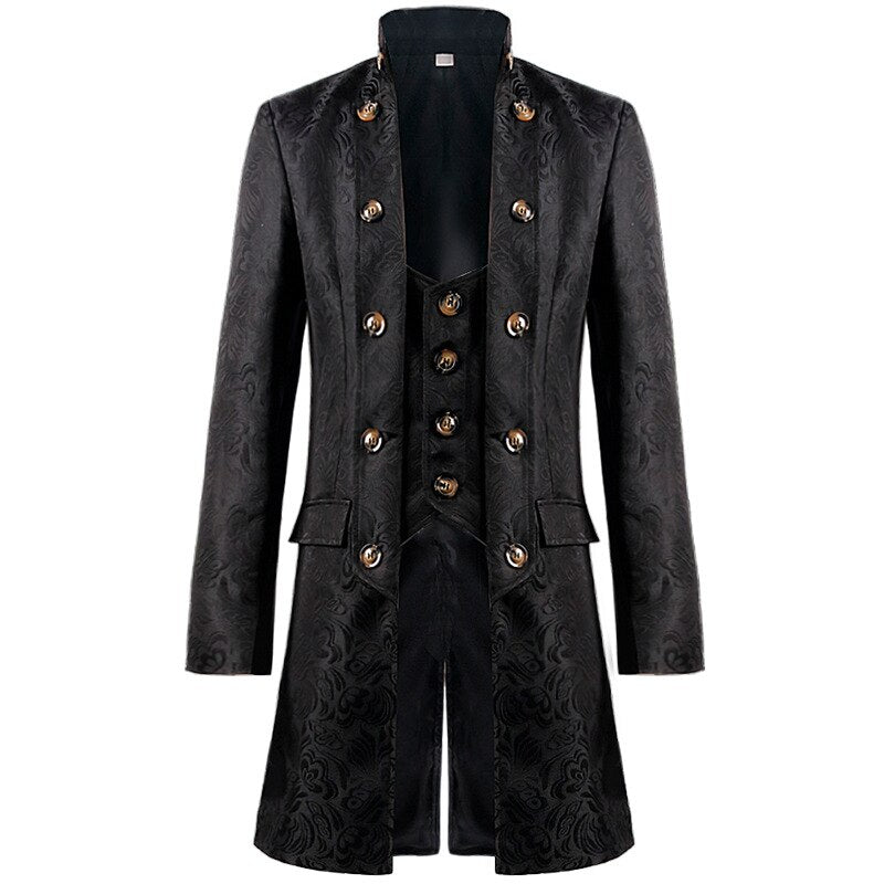 Men Gothic Steampunk Renaissance Jacket Victorian Frock Coat Double Breasted Jacquard Brocade Waistcoat Vintage Costume