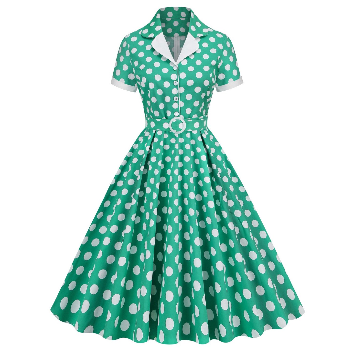 Women Vintage Polka Dots Dress Turn-down Collar Rockabilly Cocktail Party 1950s 40s Swing Dress Summer Dress