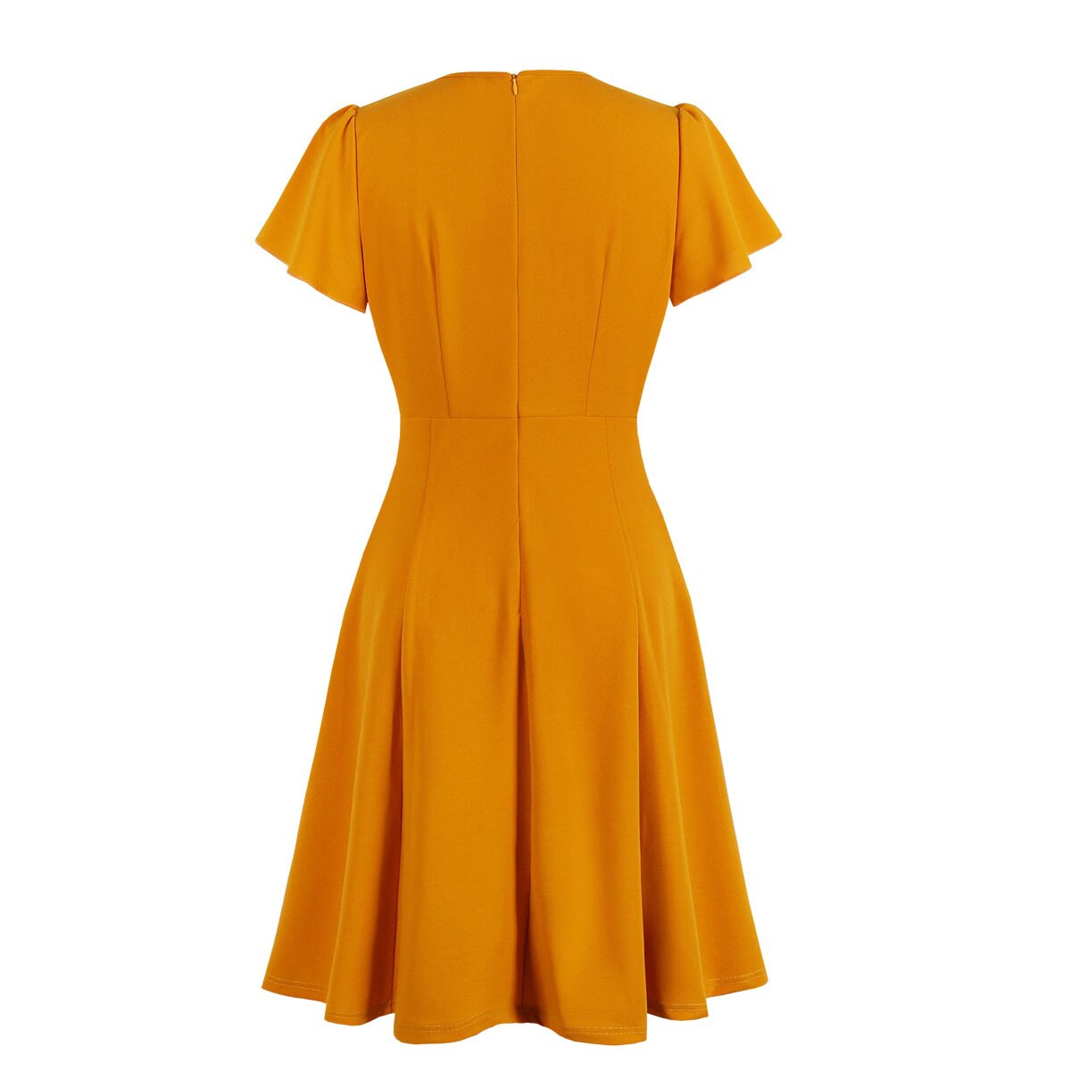 Women Vintage Solid Orange Dress Rockabilly Cocktail Party 1950s 40s Swing Dress Spring Autumn Dress Short Sleeves