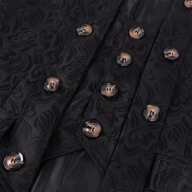 Men Gothic Steampunk Renaissance Jacket Victorian Frock Coat Double Breasted Jacquard Brocade Waistcoat Vintage Costume