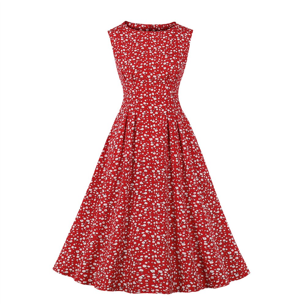 Women Vintage Floral Dress With Pockets Rockabilly Cocktail Party 1950s 40s Swing Dress Summer Dress Sleeveless