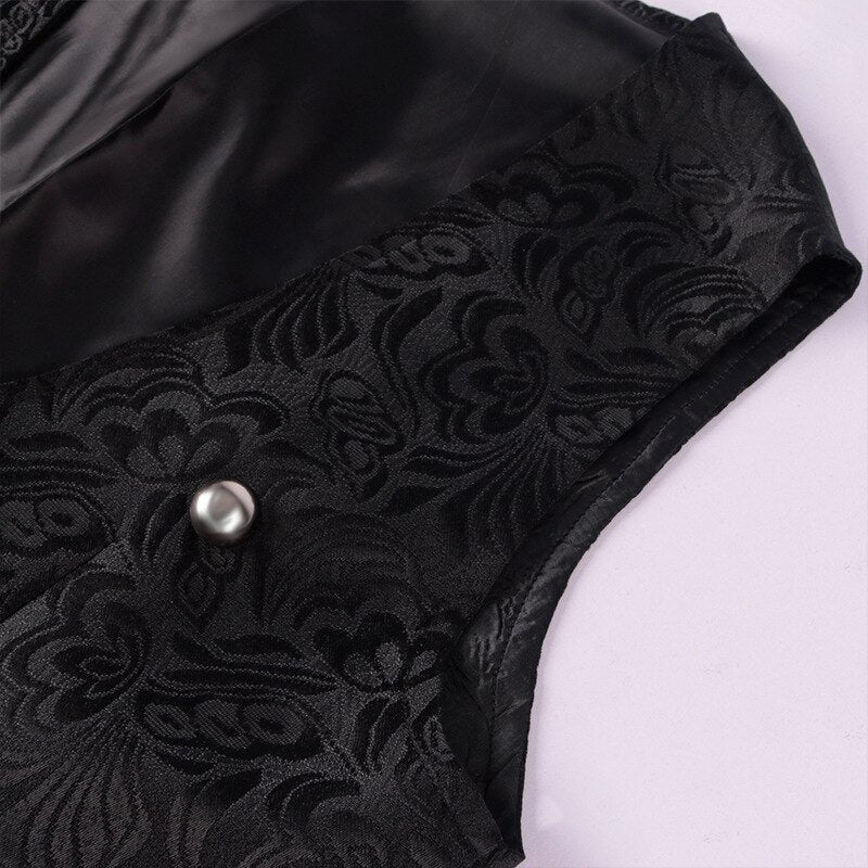 Men Gothic Steampunk Tailcoat Double Breasted Jacquard Brocade Vest Waistcoat Sleeveless Victorian Vintage Costume V-Neck