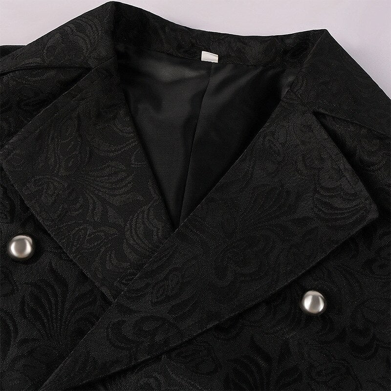 Mens Gothic Steampunk Tailcoat Double Breasted Jacquard Brocade Vest Waistcoat Sleeveless Victorian Vintage Costume