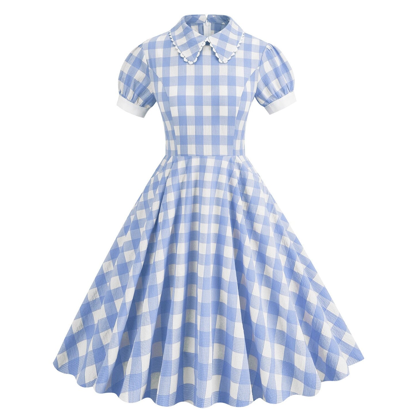 Women Vintage Pater Pan Collar Dress With Pockets Plaid Rockabilly Cocktail Party 1950s 40s Swing Dress Summer Dress