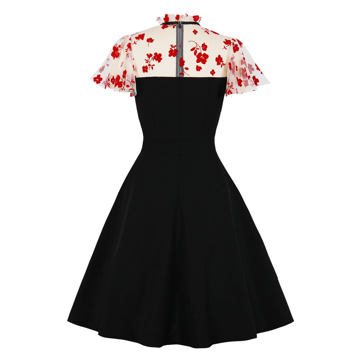 Women Vintage Mesh Flower Dress 2022 Retro Rockabilly Cocktail Party Lace Elegant 1950s Swing Dress Summer Dress Black