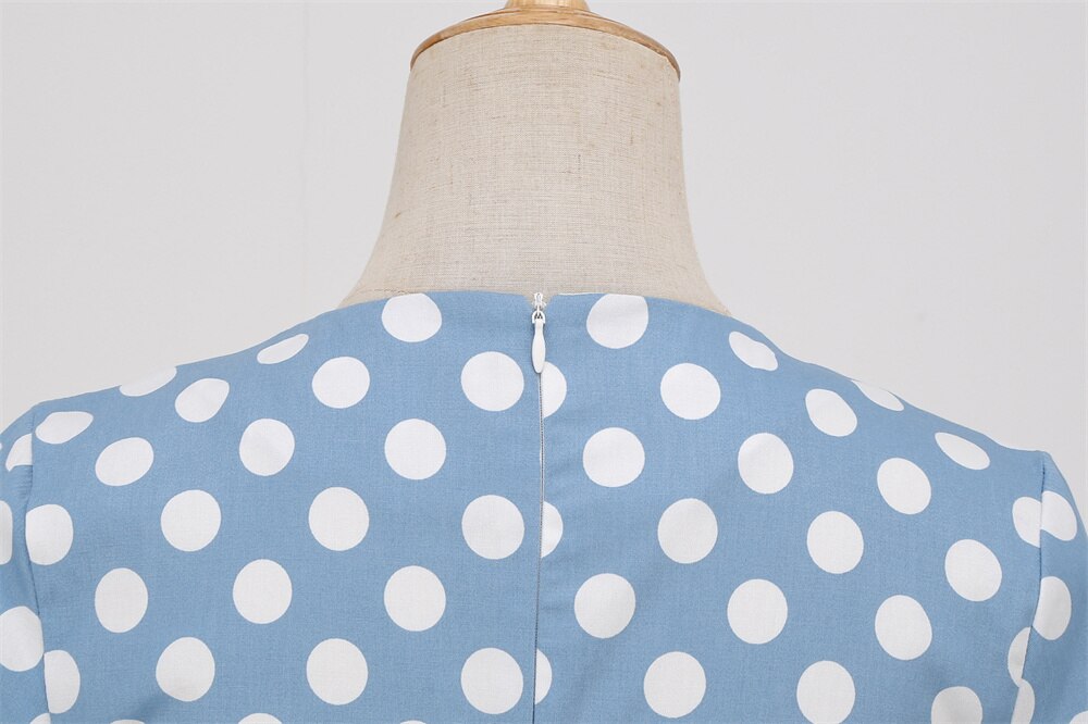 Women Vintage Polka Dots Dress Asymmetrical Rockabilly Cocktail Party 1950s 40s Swing Dress Summer Dress Short Sleeves