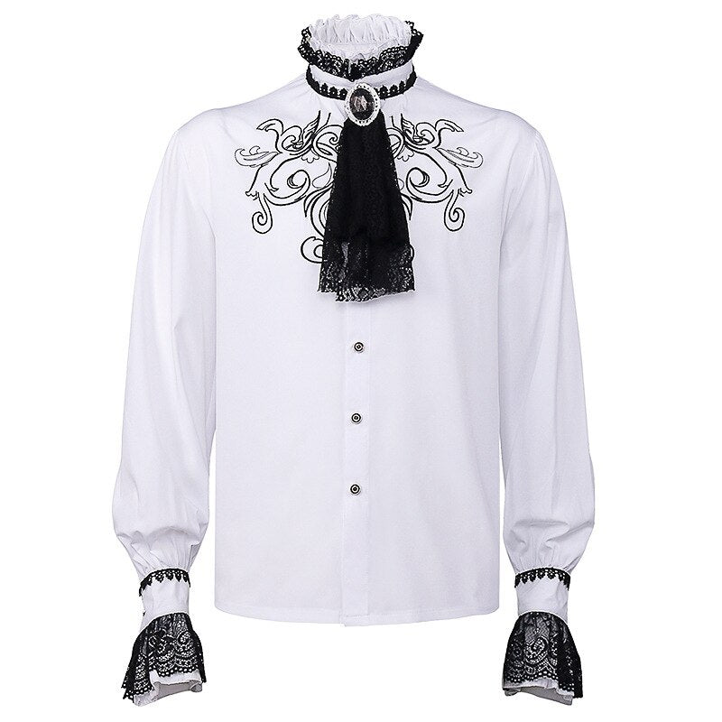 Men Victorian Ruffled Shirt Renaissance Vampire Steampunk Gothic Embroidery Shirt Retro Medieval Halloween Costume Vintage Shirt