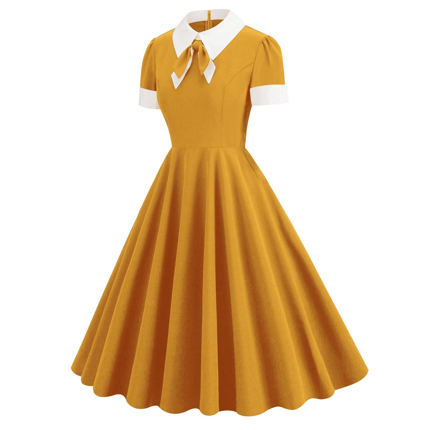 Women Vintage Bow Tie Dress Office lady Retro Rockabilly Elegant Cocktail Party 1950s 40s Swing Dress Summer Dress Short Sleeves