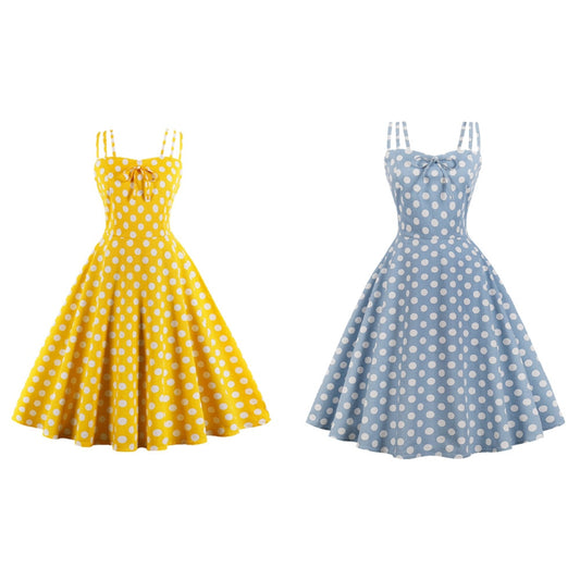 Women Vintage Polka Dot Dress Retro Rockabilly 2023 Strap Cocktail Party 1950s 40s Swing Dress Summer Dress Sleeveless