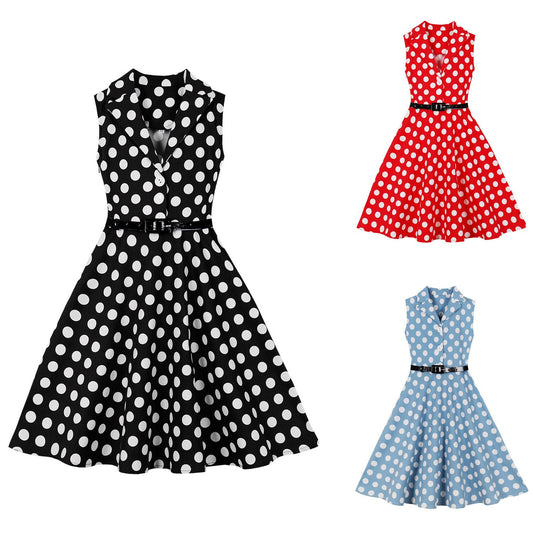 Kids Girls Vintage Dress With Belt V-Neck Polka Dots Rockabilly Cocktail Party 1950s 40s Swing Dress Summer Dress