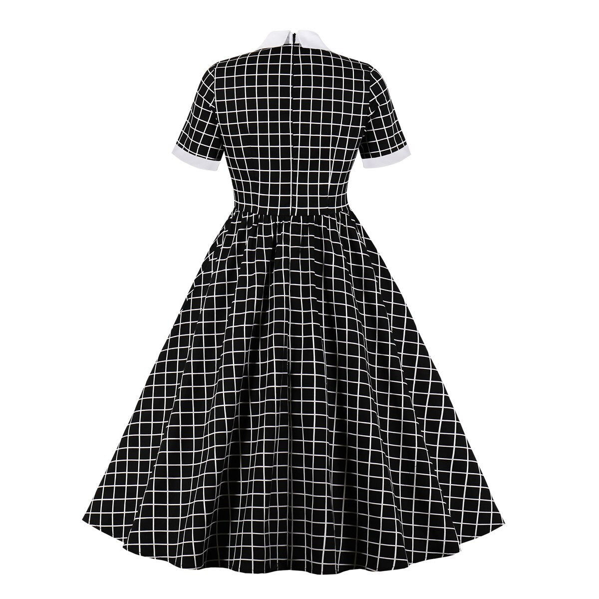 Women Vintage black and white plaid Dress Retro Rockabilly Cocktail Party 1950s 40s Swing Dress Summer Dress Short Sleeves