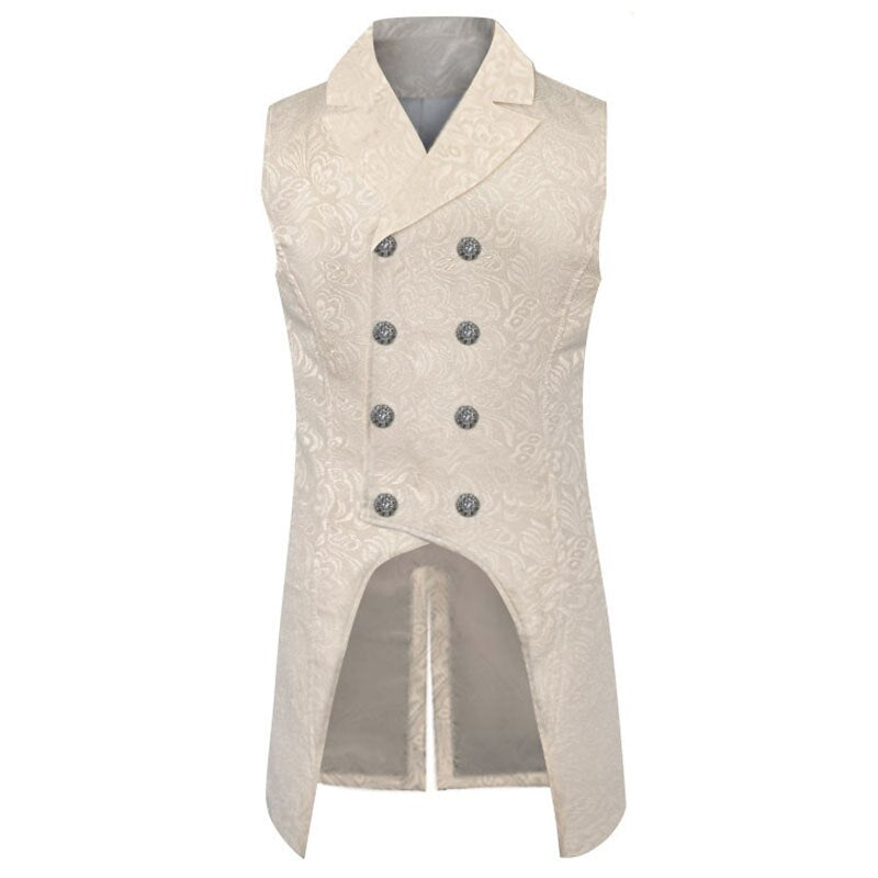 Mens Gothic Steampunk Tailcoat Double Breasted Jacquard Brocade Medieval Renaissance Vest Waistcoat Victorian Vintage Costume