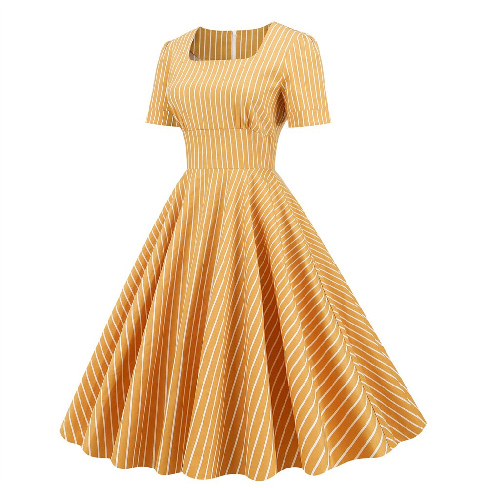 Women Vintage Striped Dress With Pockets Rockabilly Cocktail Party 1950s 40s Swing Dress Summer Dress Short Sleeves