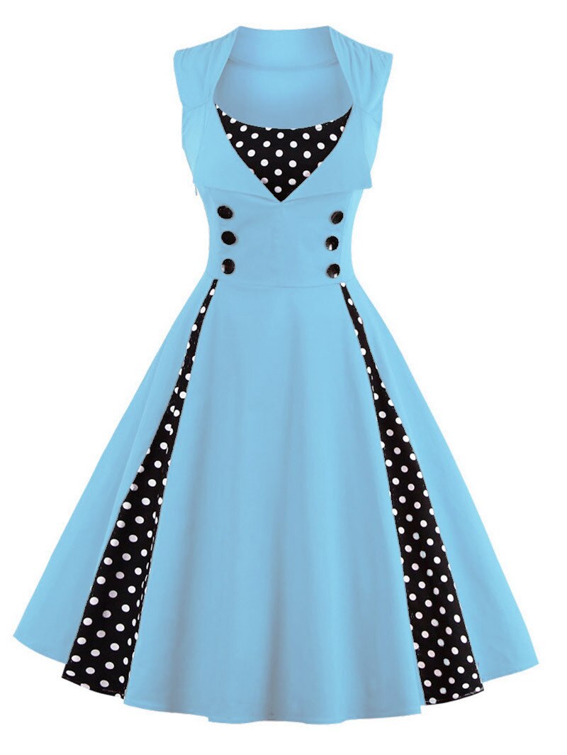 Women Vintage Dress Retro Rockabilly Cocktail Party Polka Dot Dress Pleated 1950s 40s Swing Dress Summer Dress Sleeveless