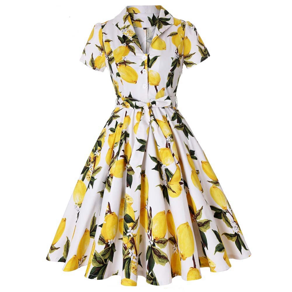 Women Vintage Flower Printing Dress Retro Rockabilly 2023 V-Neck Cocktail Party 1950s Swing Dress Summer Dress Short Sleeves