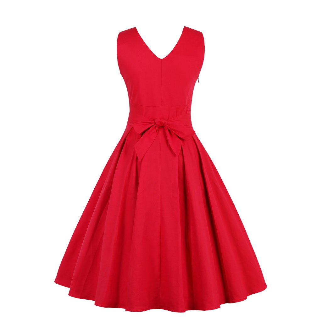 Women Vintage V-Neck Dress Retro Rockabilly 2023 Pleated Dress Cocktail Party 1950s 40s Swing Dress Summer Dress Sleeveless