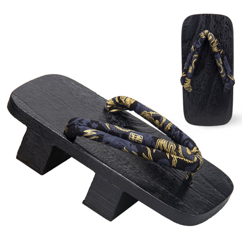 MeetLife Men Japanese Geta Clogs Traditional Samurai Dragon Wooden Flip Flops Two-Teeth Toe Shoes Oriental Sandals Slippers