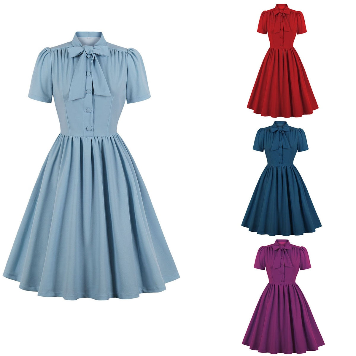 Women Vintage Ruffled Dress Retro Rockabilly 2023 Elegant Cocktail Party 1950s 40s Swing Dress Summer Dress Short Sleeves