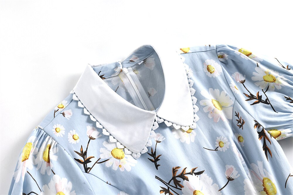 Women Vintage Dress Retro Rockabilly Daisy Flower Cocktail Party 1950s 40s Swing Dress Summer Dress Short Sleeves