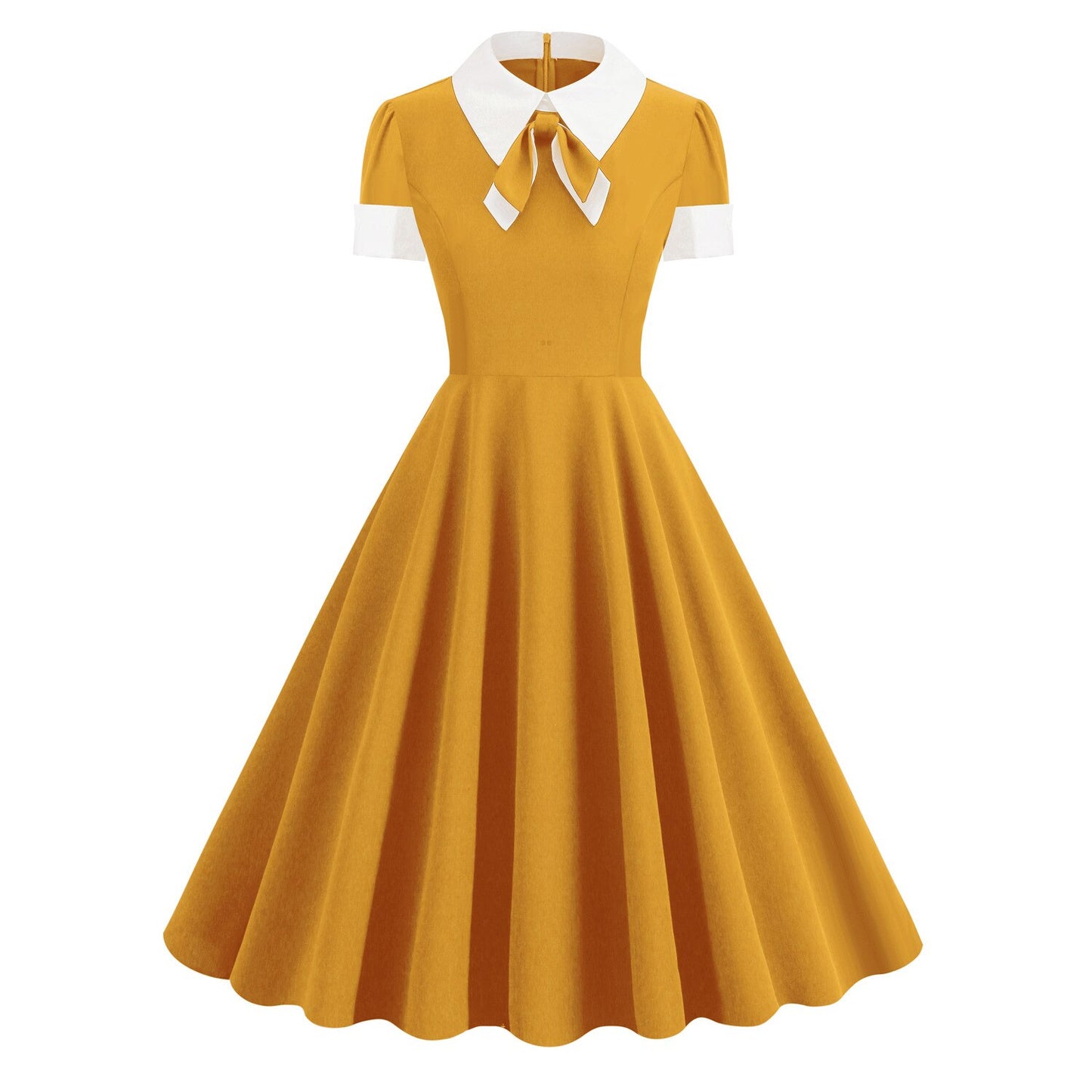 Women Vintage Bow Tie Dress Office lady Retro Rockabilly Elegant Cocktail Party 1950s 40s Swing Dress Summer Dress Short Sleeves