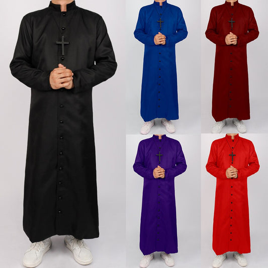 Men Medieval Monk Robe Priest Robe Halloween Cosplay Costume Cloak With Cross Long Sleeves