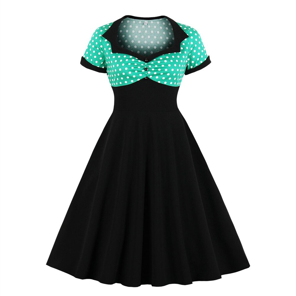 Women Vintage Dress Square Collar Retro Rockabilly Cocktail Party 1950s 40s Swing Dress Summer Dress