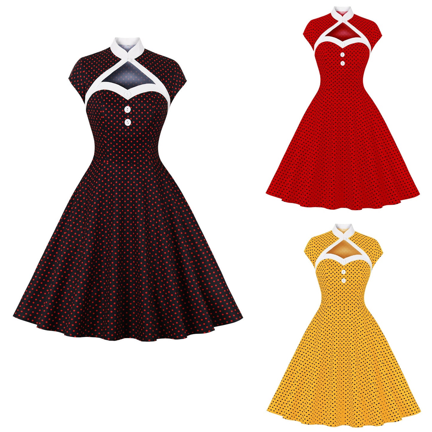 Women Vintage Polka Dot Dress Retro Rockabilly 2023 Elegant Cocktail Party 1950s 40s Swing Dress Summer Dress Short Sleeves