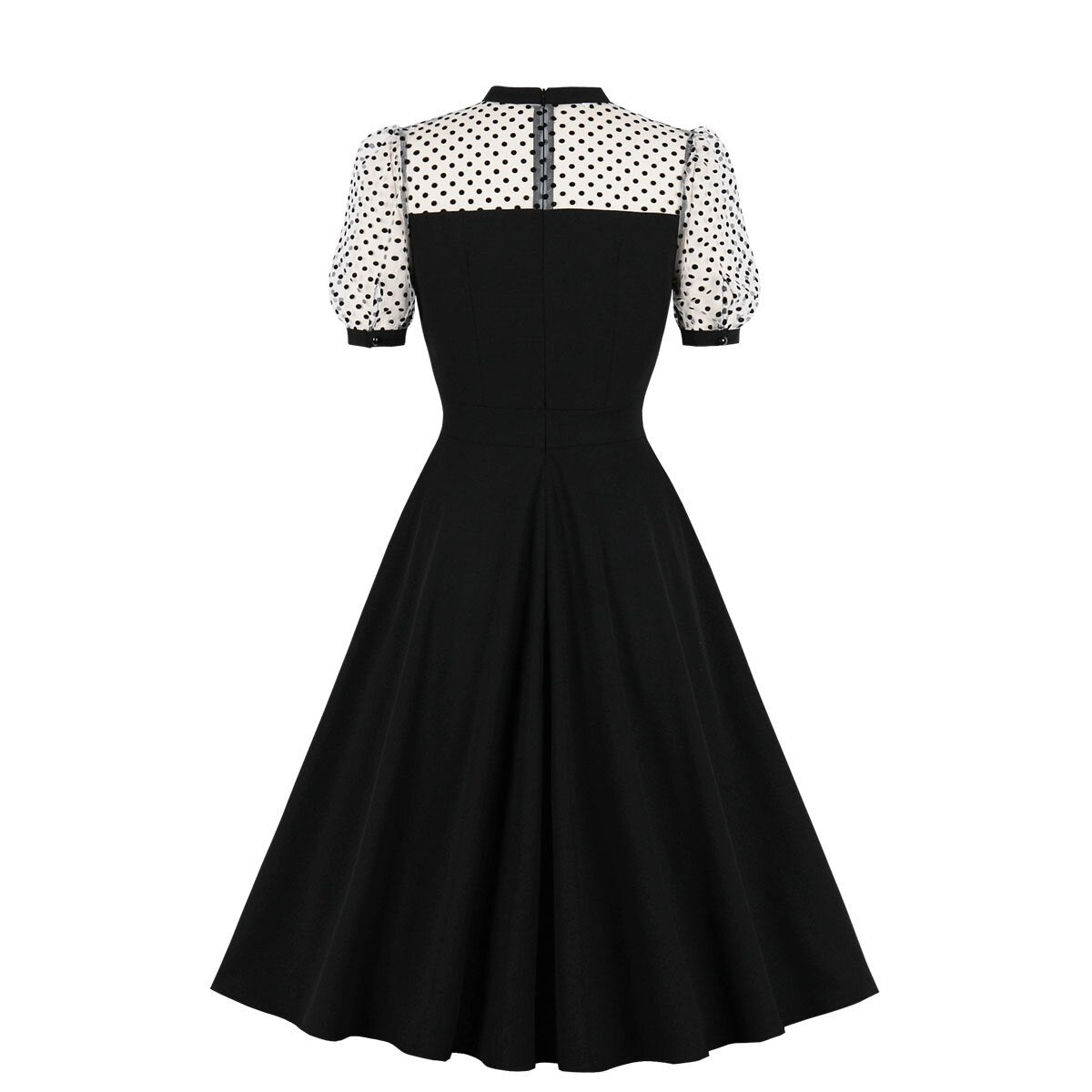 Women Vintage Mesh Dress Retro Rockabilly Round Collar Cocktail Party Lace 1950s 40s Swing Dress Summer Dress See through Black