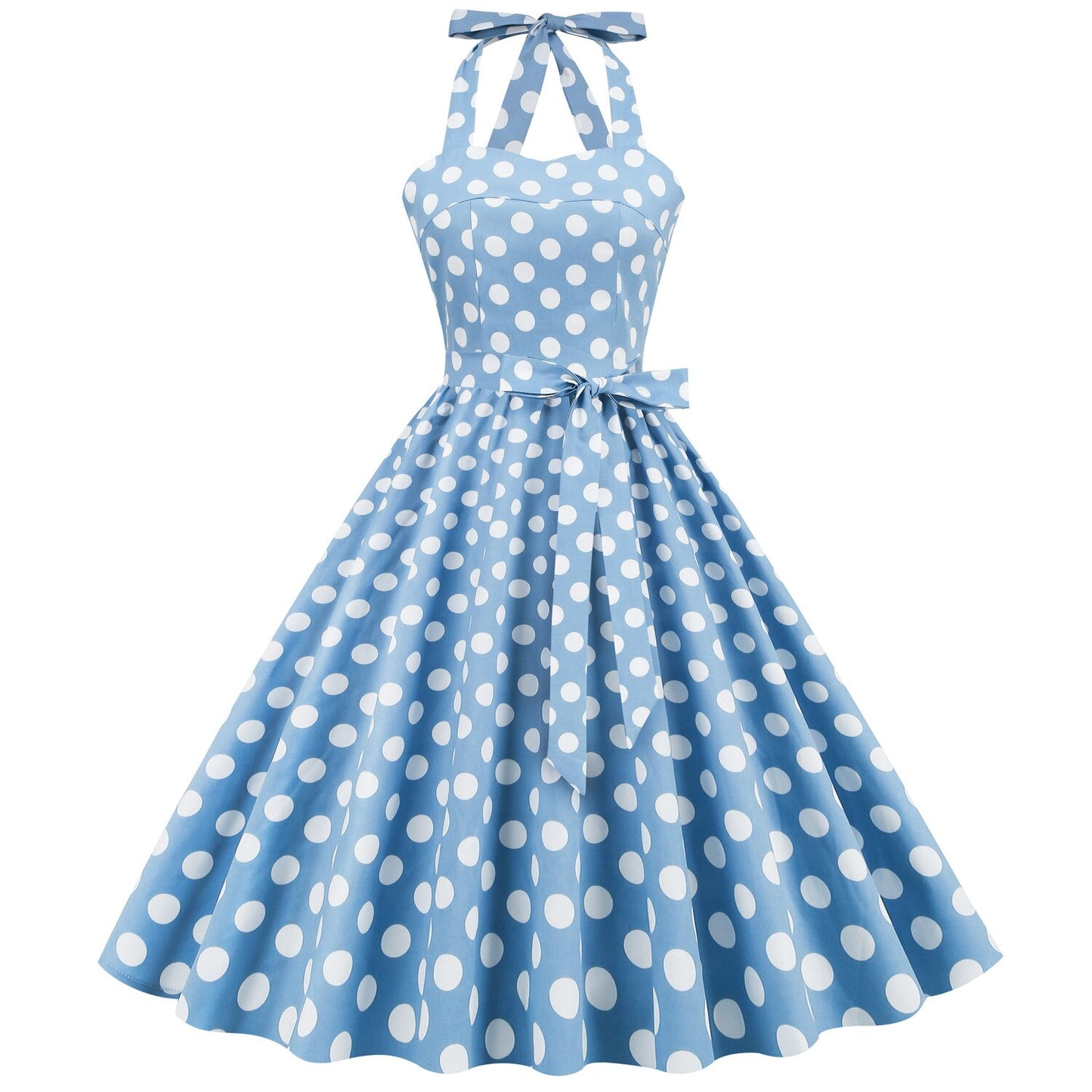 Women Vintage Halterneck Dress With Pockets Retro Rockabilly Polka Dot Cocktail Party 1950s Swing Dress Summer Dress Beach Dress