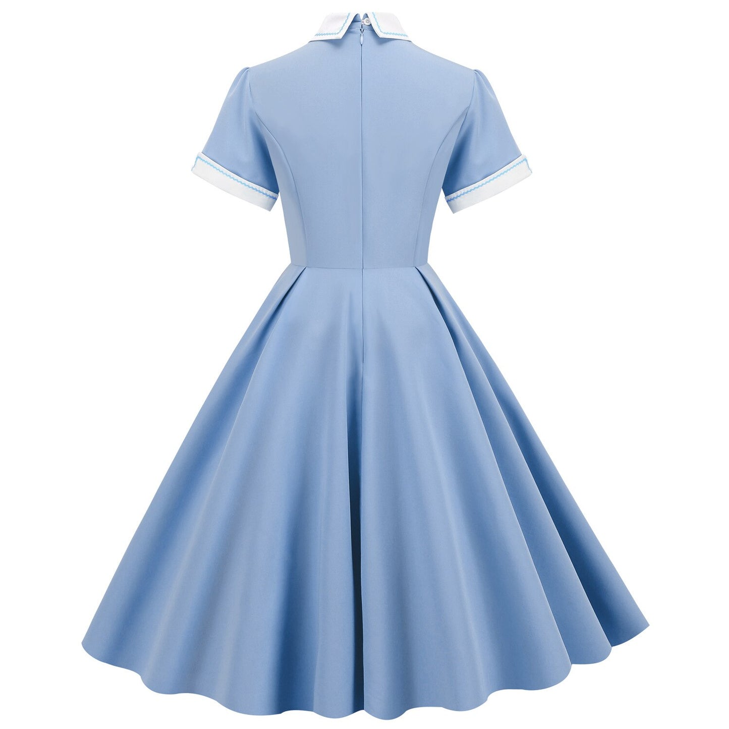 Women Vintage Blue Dress Peter Pan Collar Rockabilly Cocktail Party 1950s 40s Swing Dress Casual Dress Short Sleeves