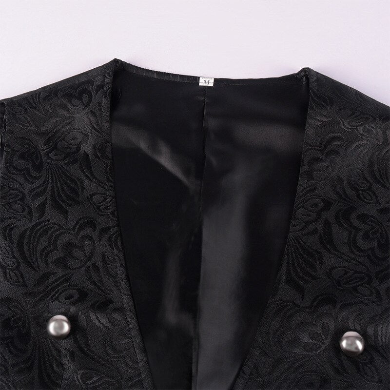 Men Gothic Steampunk Tailcoat Double Breasted Jacquard Brocade Vest Waistcoat Sleeveless Victorian Vintage Costume V-Neck