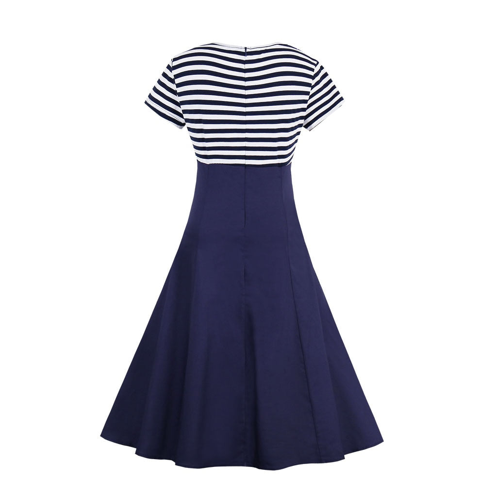 Women Vintage Striped Dress Retro Rockabilly 2023 Sailor Dress Cocktail Party 1950s 40s Swing Dress Summer Dress Short Sleeves