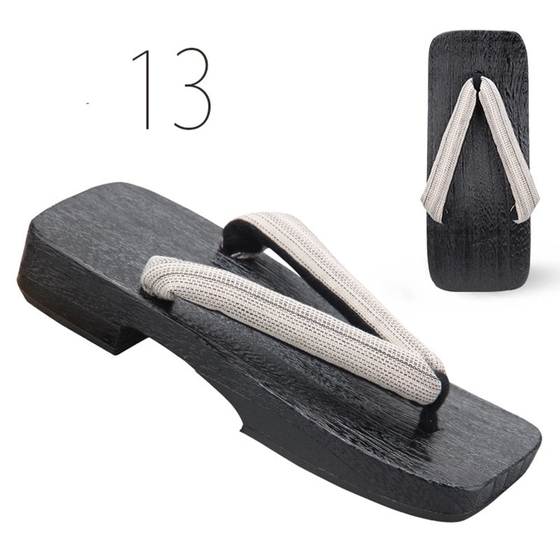 Men Japanese Geta Clogs Traditional Samurai Texture Print Yukata Wooden Flip Flops Toe Shoes Oriental Sandals Slippers