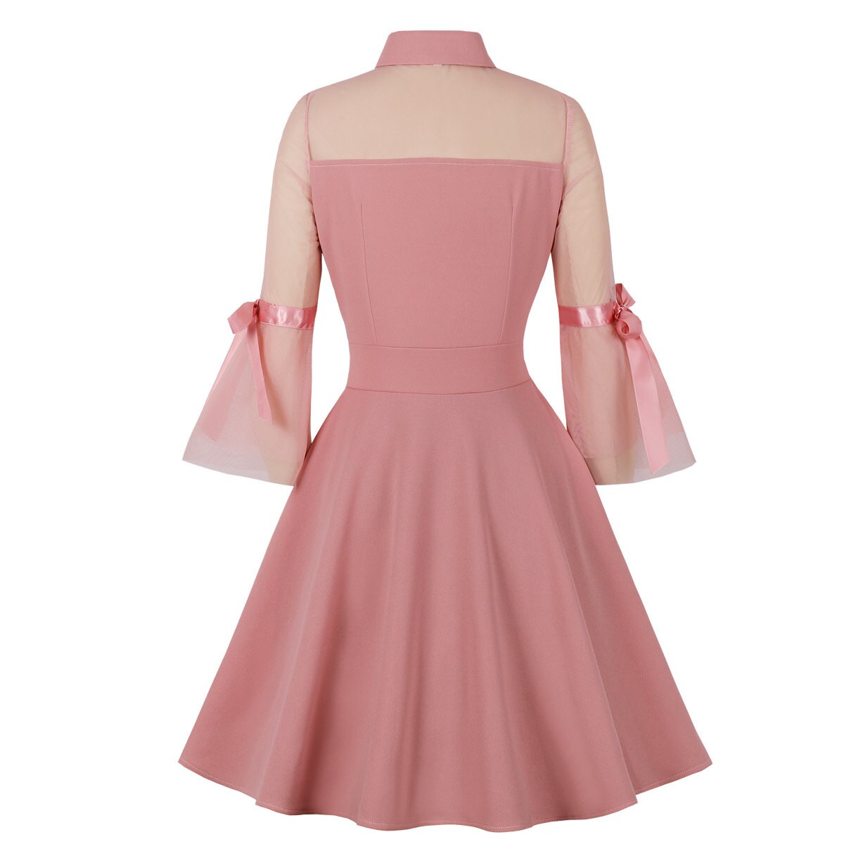 Women Vintage Pink Dress With Pockets Mesh Rockabilly Cocktail Party 1950s 40s Swing Dress 2023 Summer Dress Short Sleeves