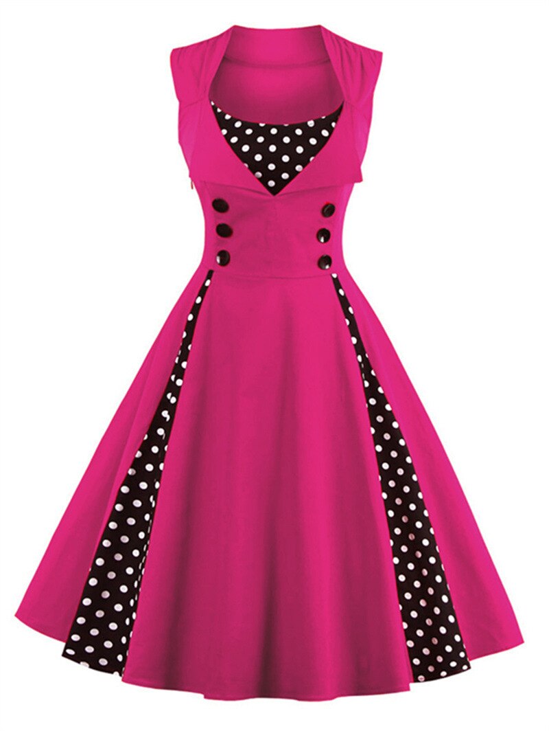 Women Vintage Dress Retro Rockabilly Cocktail Party Polka Dot Dress Pleated 1950s 40s Swing Dress Summer Dress Sleeveless