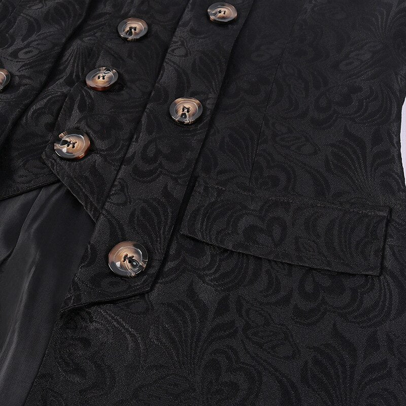 Men Gothic Steampunk Renaissance Jacket Victorian Frock Coat Double Breasted Jacquard Brocade Waistcoat Vintage Costume