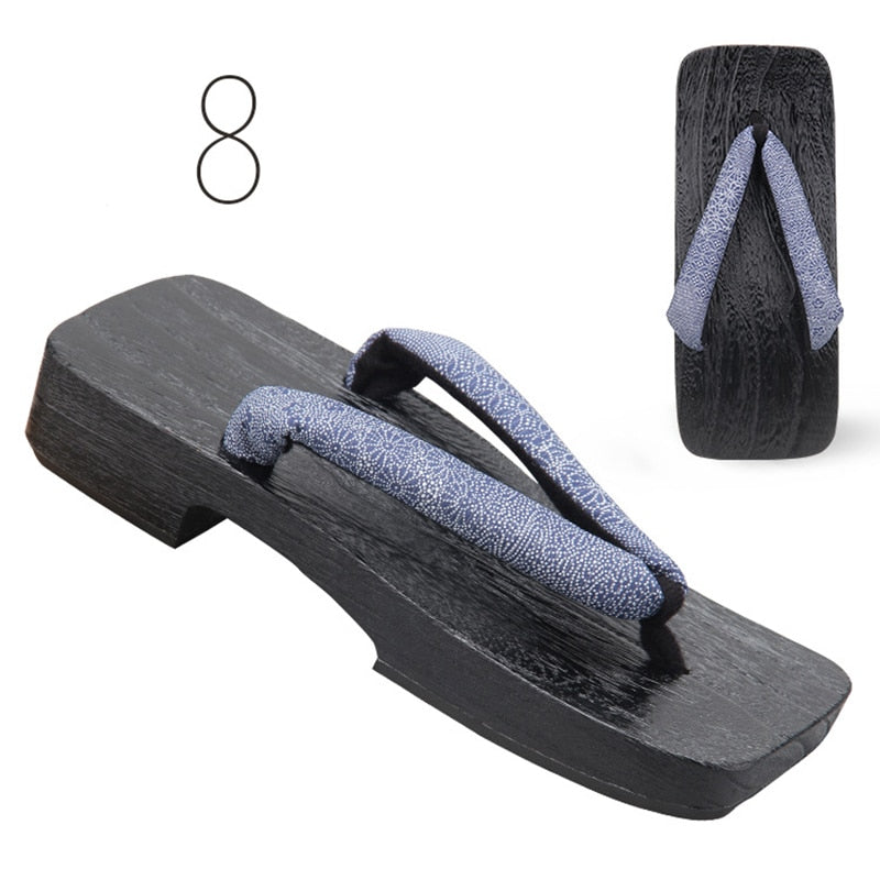 Men Japanese Geta Clogs Traditional Samurai Texture Print Yukata Wooden Flip Flops Toe Shoes Oriental Sandals Slippers