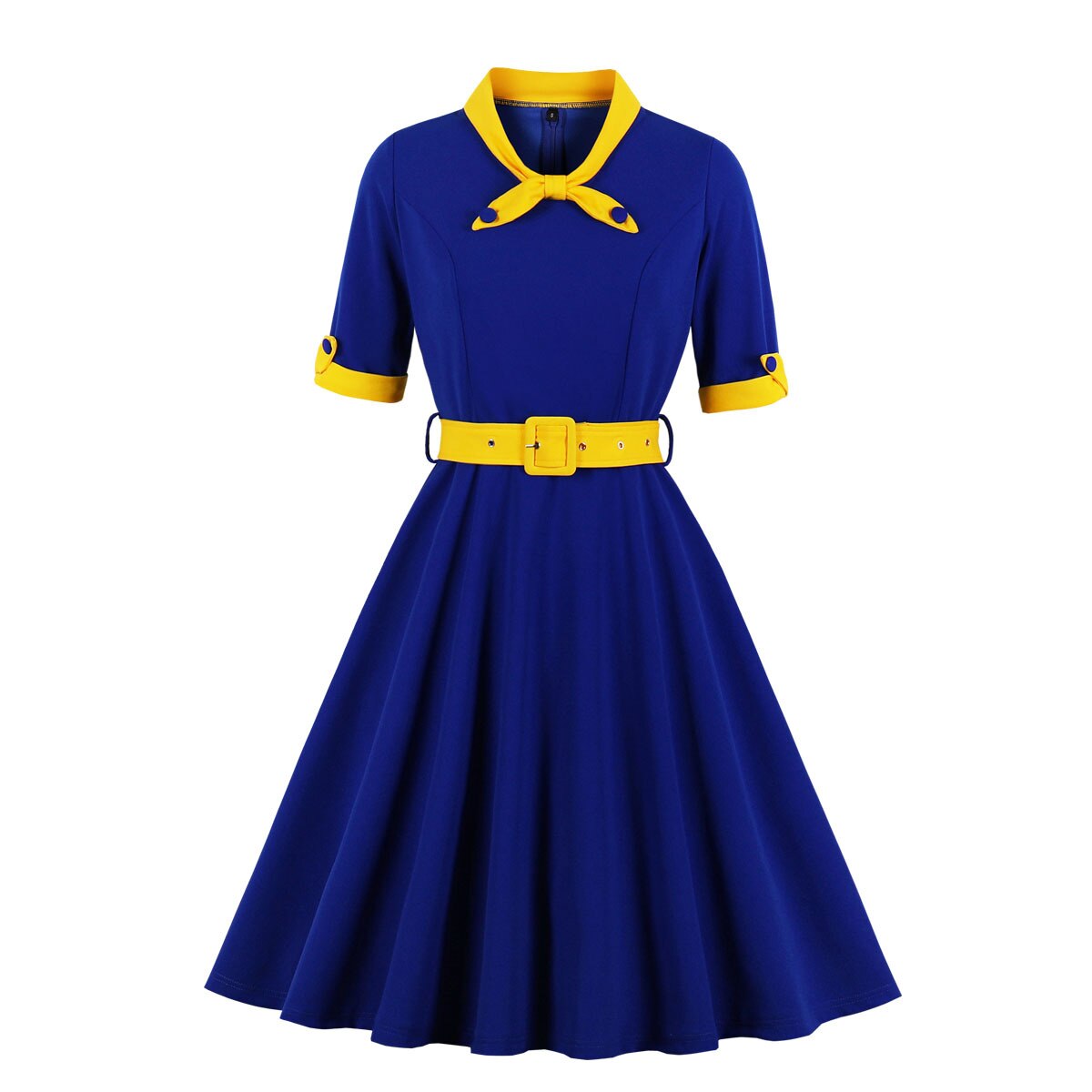 Women Vintage Bow V-Neck Dress Retro Rockabilly 2023 Cocktail Party 1950s 40s Swing Dress Summer Dress Short Sleeves