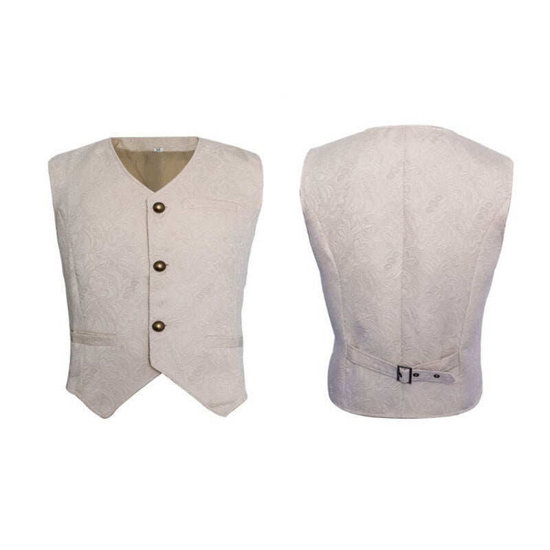 Men Gothic Steampunk Vest Jacquard Brocade Waistcoat Medieval Ranassance Tops Sleeveless Victorian Vintage Costume