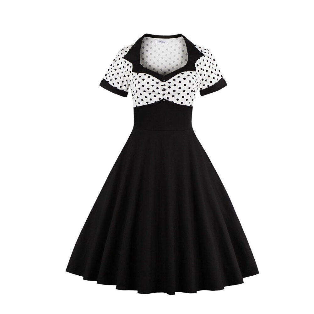 Women Vintage Dress Square Collar Retro Rockabilly Cocktail Party 1950s 40s Swing Dress Summer Dress