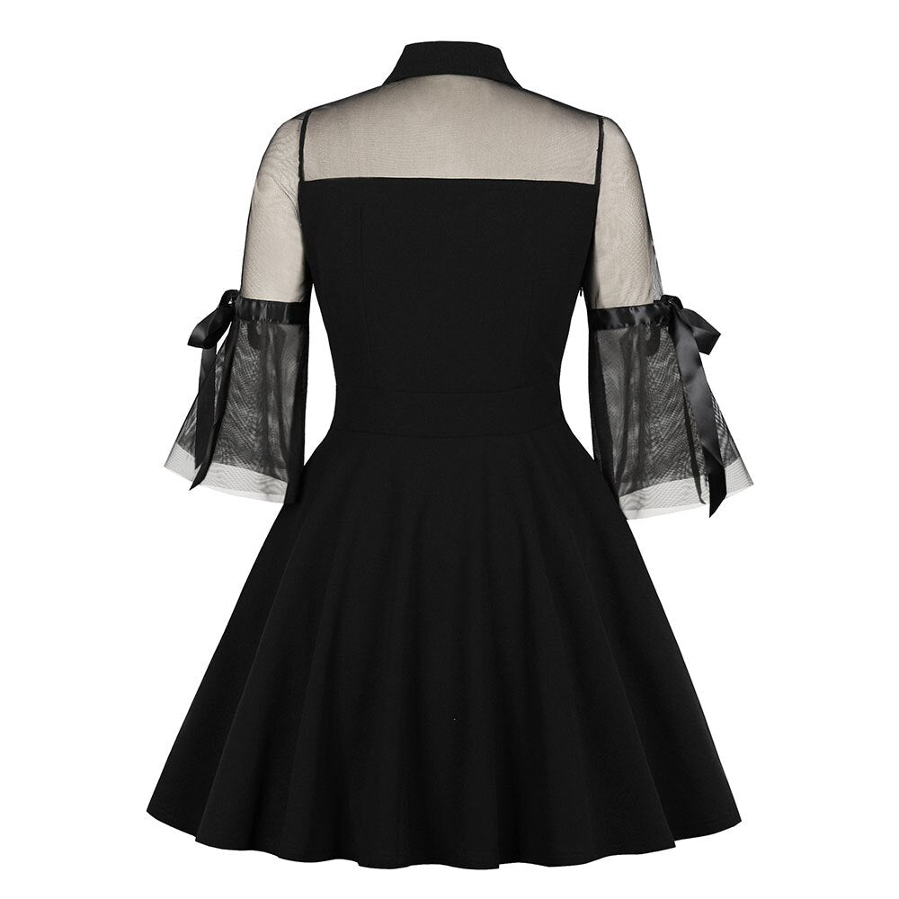 Gothic Black Dress Women Vintage Cocktail Dresses Harajuku Rockabilly Skater Dress 2023 Summer Swing Dress Short Sleeves