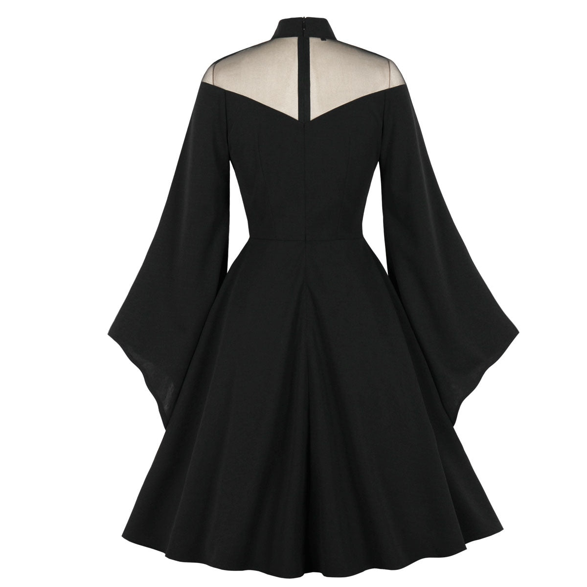 Gothic Black Halloween Queen Dress Women Vintage Medieval Dress Mesh Cocktail Dresses Skater Dress 2023 Flare Sleeve