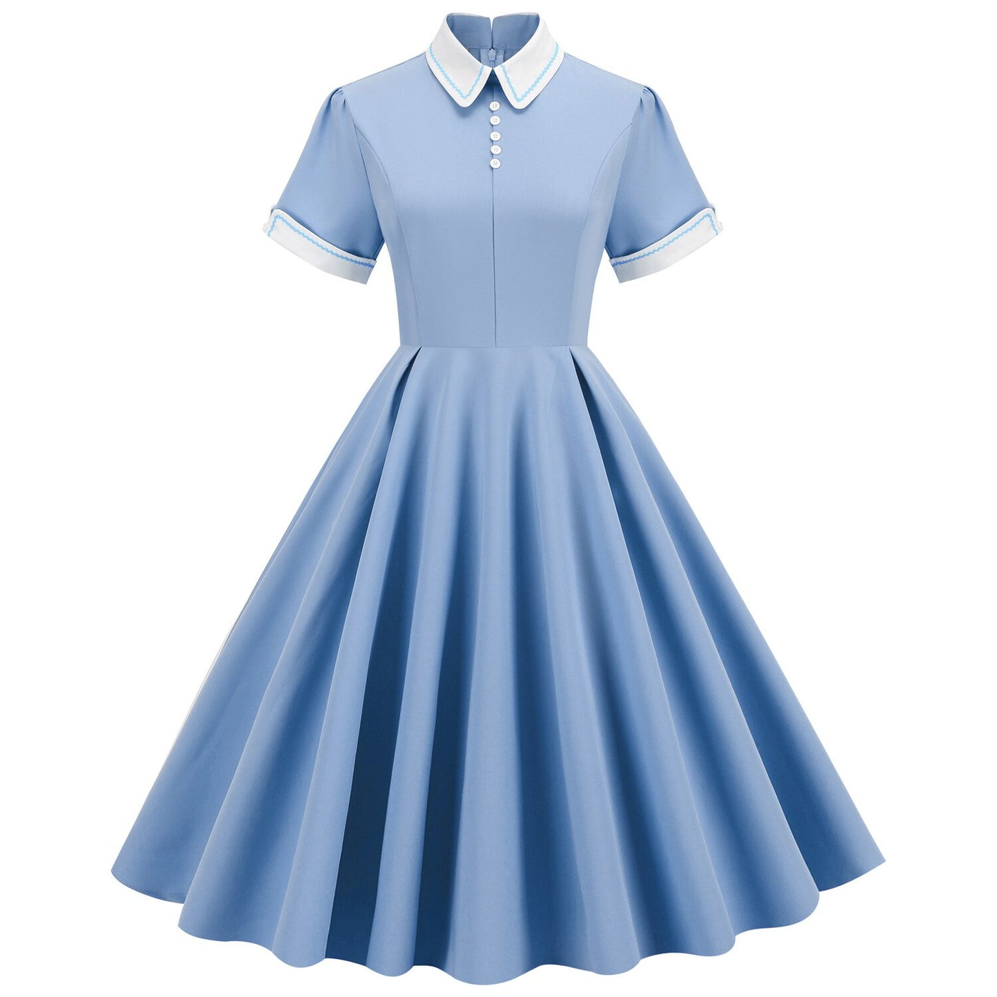 Women Vintage Blue Dress Peter Pan Collar Rockabilly Cocktail Party 1950s 40s Swing Dress Casual Dress Short Sleeves