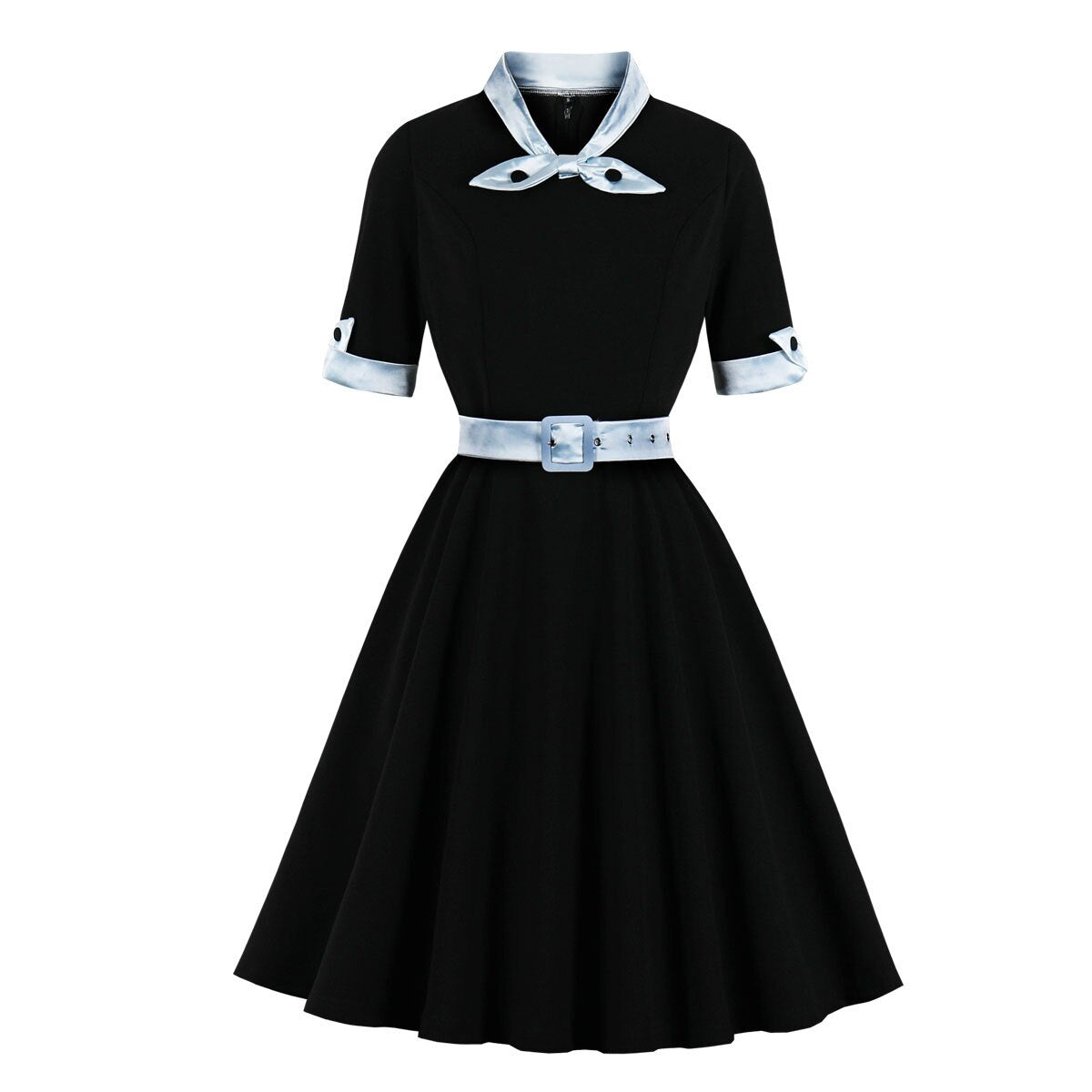 Women Vintage Bow V-Neck Dress Retro Rockabilly 2023 Cocktail Party 1950s 40s Swing Dress Summer Dress Short Sleeves