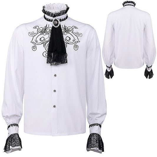 Men Victorian Ruffled Shirt Renaissance Vampire Steampunk Gothic Embroidery Shirt Retro Medieval Halloween Costume Vintage Shirt