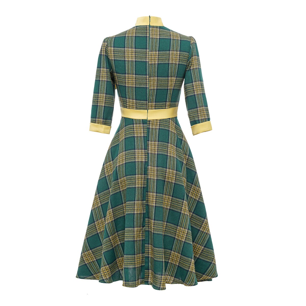 Women Vintage Plaid Dress With Pocket Rockabilly Cocktail Party 1950s 40s Swing Dress Autumn Winter Dress Long Sleeves