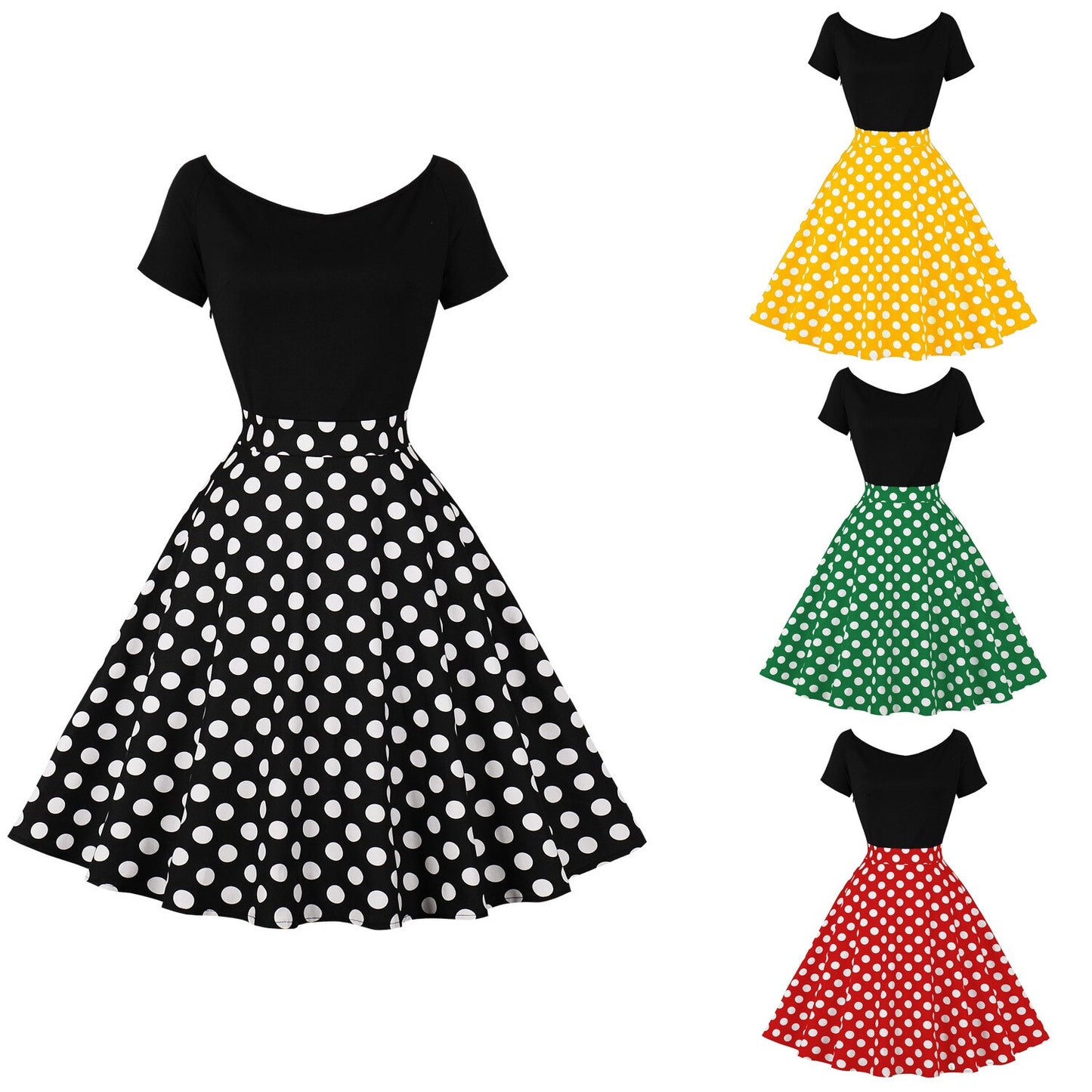 Women Vintage Polka Dot Dress Retro Rockabilly 2023 Elegant Cocktail Party 1950s 40s Swing Dress Summer Dress Raglan Sleeves