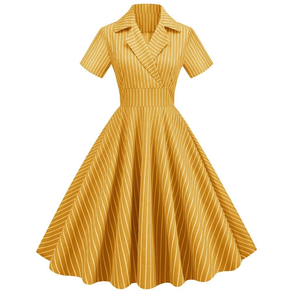 Women Vintage Striped Dress Rockabilly Cocktail Party 1950s 40s Swing Dress Summer Dress Short Sleeves