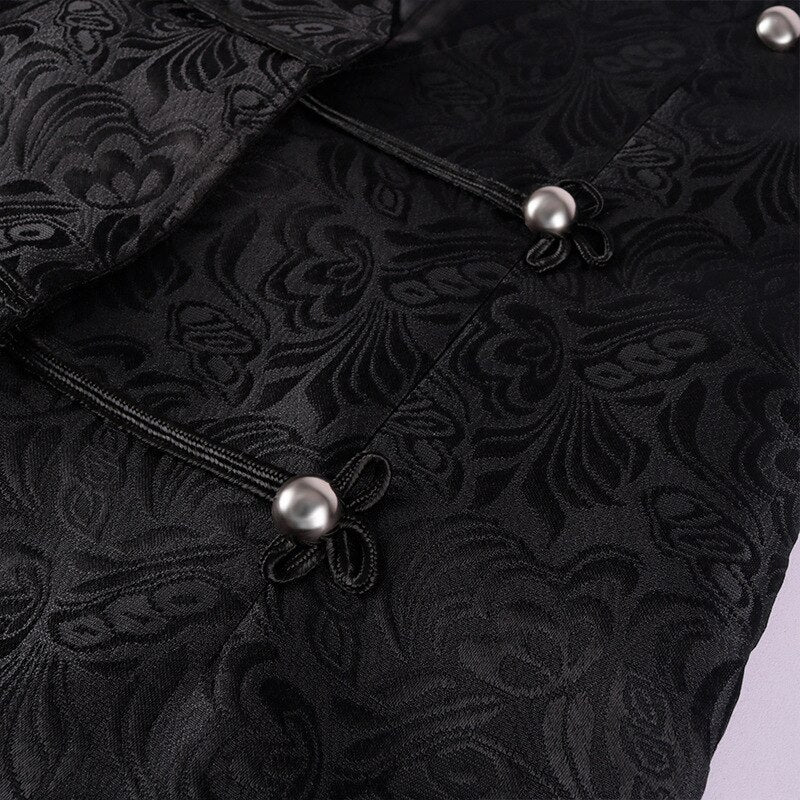 Men Gothic Steampunk Tailcoat Double Breasted Jacquard Brocade Vest Waistcoat Sleeveless Victorian Vintage Costume V-Neck